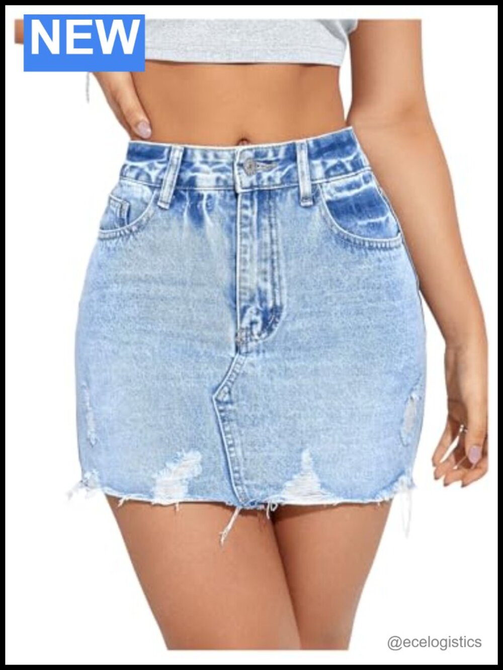 High Waist Raw Hem Ripped Jean Skirt High Stretch Denim Mini